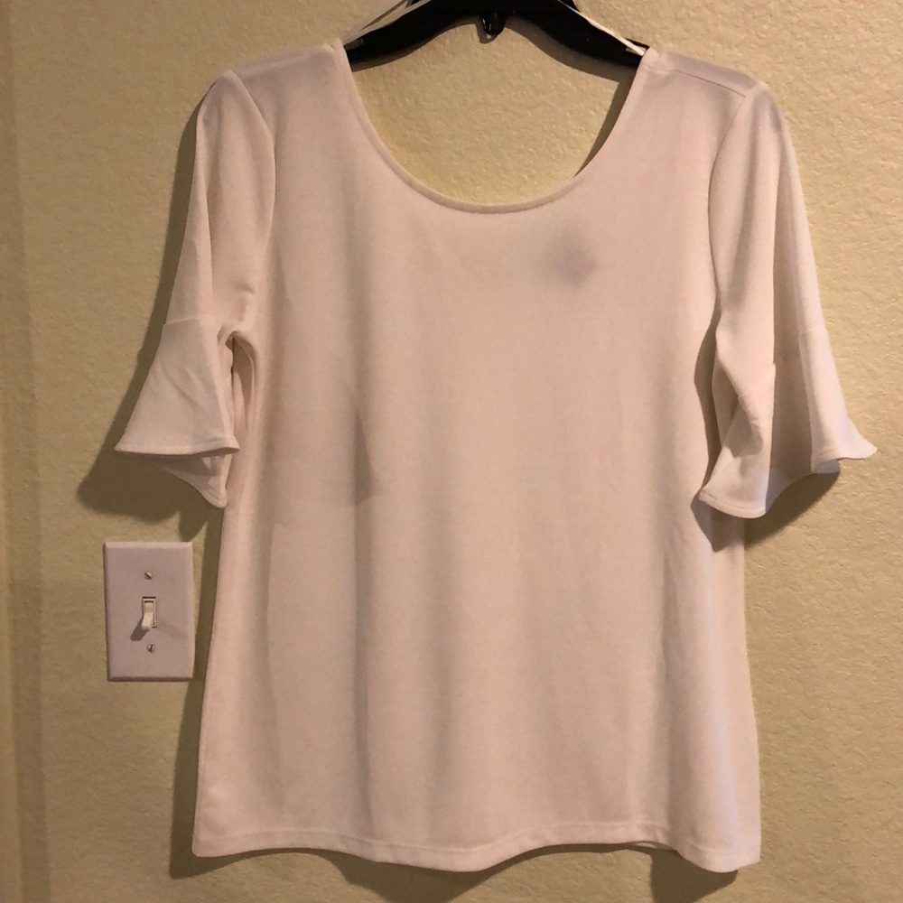 Ann Taylor White Blouse Flared Sleeves Size M